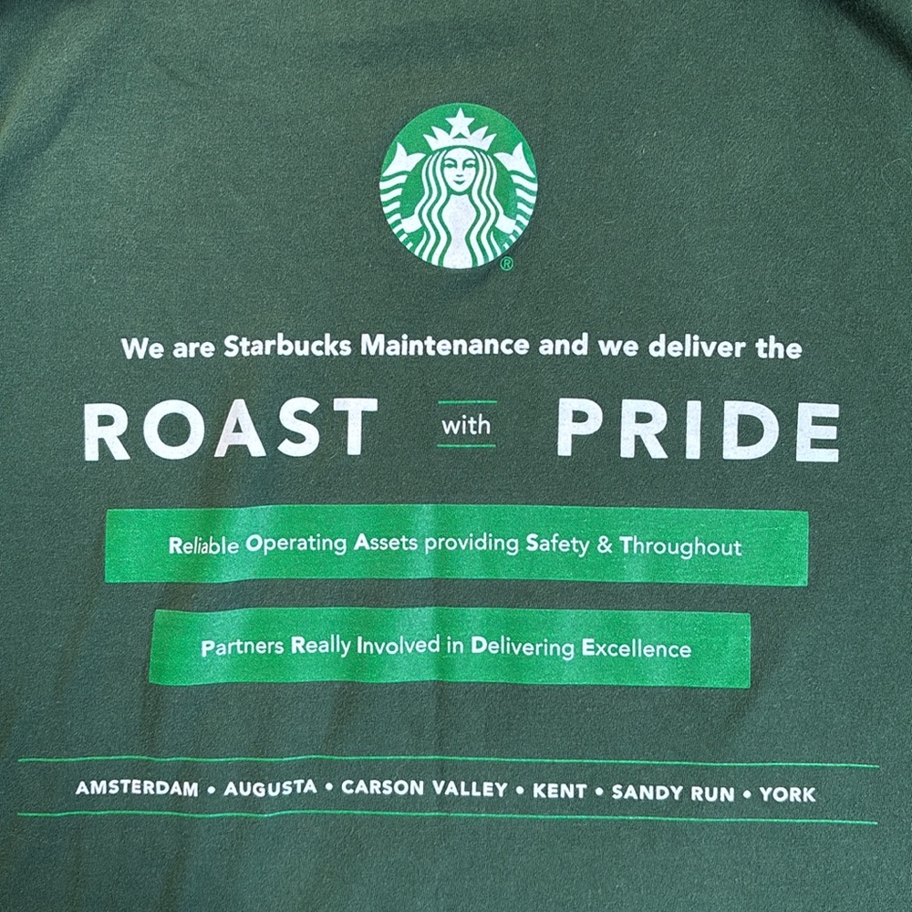 Maintenance Crew Starbucks Apron Green Maintenance Tee Shirt Official Sz L - Picture 3 of 13